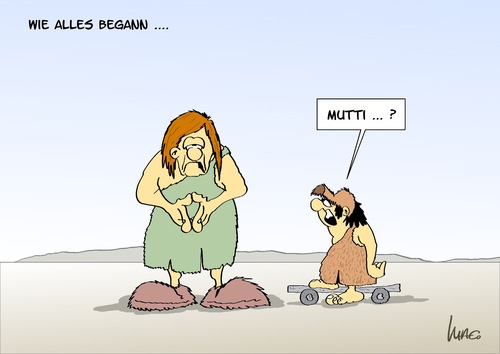 Cartoon: Mutti (medium) by Marcus Gottfried tagged start,beginn,geschichte,neandertal,urzeit,regierung,merkel,kind,mutti,mutter,nation
