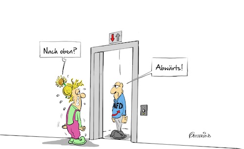 Cartoon: Nach unten (medium) by Marcus Gottfried tagged afd,bündnis90,die,grünen,wahl,bundestagswahl,wählergunst,abschneiden,liebe,ablehnung,aufzug,vereint,vereinigung,abwärts,runter,nach,unten,freunde,marcus,gottfried,cartoon,karikatur,afd,bündnis90,die,grünen,wahl,bundestagswahl,wählergunst,abschneiden,liebe,ablehnung,aufzug,vereint,vereinigung,abwärts,runter,nach,unten,freunde,marcus,gottfried,cartoon,karikatur