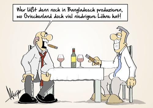 Cartoon: Niedriglohn (medium) by Marcus Gottfried tagged bangladesch,niedriglohn,gewinn,einahmen,griechenland,mindestlohn,gehalt,einkommen,armut,ausnutzen,produzieren,produkt,billig,billiglohn,wein,zigarre,marcus,gottfried,cartoon,karikatur,bangladesch,niedriglohn,gewinn,einahmen,griechenland,mindestlohn,gehalt,einkommen,armut,ausnutzen,produzieren,produkt,billig,billiglohn,wein,zigarre,marcus,gottfried,cartoon,karikatur