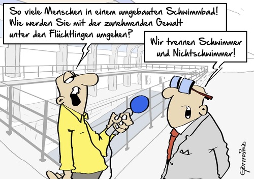 Cartoon: Schwimmbad (medium) by Marcus Gottfried tagged schwimmbad,schwimmen,badeanstalt,flüchtling,flucht,flüchtlinge,unterkunft,unterbringung,aufnahme,kapazität,gewalt,glaube,religion,christen,moslems,islam,gast,schwimmer,nichtschwimmer,trennen,trennung,problem,lösung,freude,marcus,gottfried,cartoon,karikatur,schwimmbad,schwimmen,badeanstalt,flüchtling,flucht,flüchtlinge,unterkunft,unterbringung,aufnahme,kapazität,gewalt,glaube,religion,christen,moslems,islam,gast,schwimmer,nichtschwimmer,trennen,trennung,problem,lösung,freude,marcus,gottfried,cartoon,karikatur