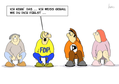 Cartoon: Selbsthilfegruppe (medium) by Marcus Gottfried tagged fdp,piraten,selbsthilfegruppe,klage,klagen,beklagen,trauer,wahl,bundestagswahl,verluste,fünf,prozent,einzug,regierung,koalition,kollege,gefühl