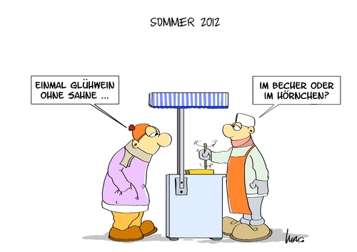 Cartoon: Sommer 2012 (medium) by Marcus Gottfried tagged sommer,jahreszeit,wärme,kälte,eismann,eis,verkauf,eisverkäufer,hörnchen,ballen,becher,glühwein,hitze,herbst,winter