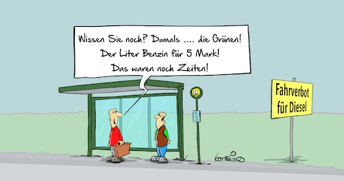 Cartoon: Zeiten (medium) by Marcus Gottfried tagged diesel,dieselgate,fahrverbot,umweltzone,duh,deutsche,umwelthilfe,klage,rußfilter,innenstadt,grüne,benzinpreis,haltestelle,mark,euro,marcus,gottfried,diesel,dieselgate,fahrverbot,umweltzone,duh,deutsche,umwelthilfe,klage,rußfilter,innenstadt,grüne,benzinpreis,haltestelle,mark,euro,marcus,gottfried