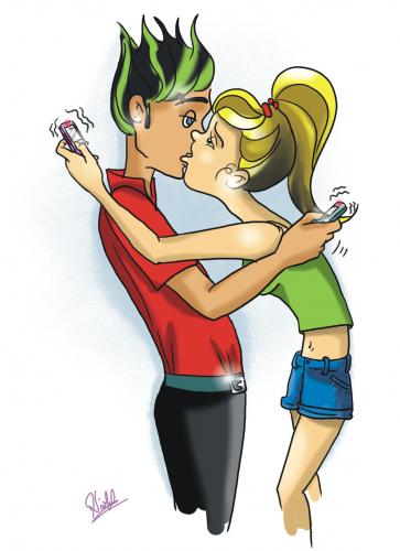 Cartoon: Love calls... (medium) by Nicoleta Ionescu tagged love,kiss