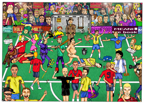 Cartoon: Football (medium) by matan_kohn tagged football,field,game,soccer,david,beckham,maradonna,matan,kohn,judge,red,card,funny
