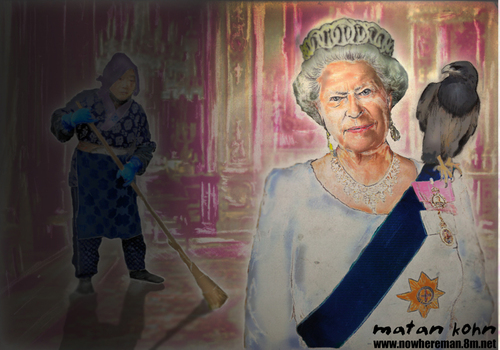 Cartoon: Her majesty (medium) by matan_kohn tagged her,majesty,the,queen,england,blackbird,matan,kohn,cleaning,lady,buckingham,palace,funny,cricature