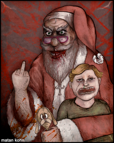 Cartoon: Ho ho ho... merry Christmas (medium) by matan_kohn tagged christmas,santaclaus,santa,scary,blood,ghotic,funny,santamemes,happynewyear,kids,red,marrychristmas,joke,toon,illustration,art,fanart,drawing,creepy,crying,ho
