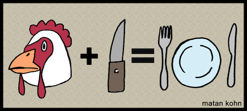 Cartoon: Math (medium) by matan_kohn tagged food,vegan,dinner,supper,chiken,chicken,lunch,spoon,knife,funny,humor,hand,thanksgiving