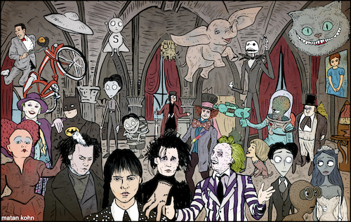 Cartoon: The amazing world of Tim burton (medium) by matan_kohn tagged timburton,movie,cinema,illustration,art,digital,dumbo,corpsebride,marsattacks,batman,thejoker,beetlejuice,peeweeherman,edwardscissorhands,aliceinwonderland,wednesday,jennaortega,gothic,johnnydepp,funny,drawing,jacknicholson,moviestar