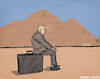 Cartoon: He will arrive... (small) by matan_kohn tagged desert,oldman,briefcase,waiting,funny,sad,humor,lonliness,theendoftheworld,mountain,trip,design,drawing,illustration,painting,time,timetoplay,playing