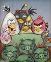 Cartoon: The birds are not so angry (small) by matan_kohn tagged angrybirds,birds,game,games,gamers,gamer,cellular,phone,computer,computergame,animals,troll,funny,funnymemes,illustration,drawing,painting,art,sketch,blood,scary,horror,caricature