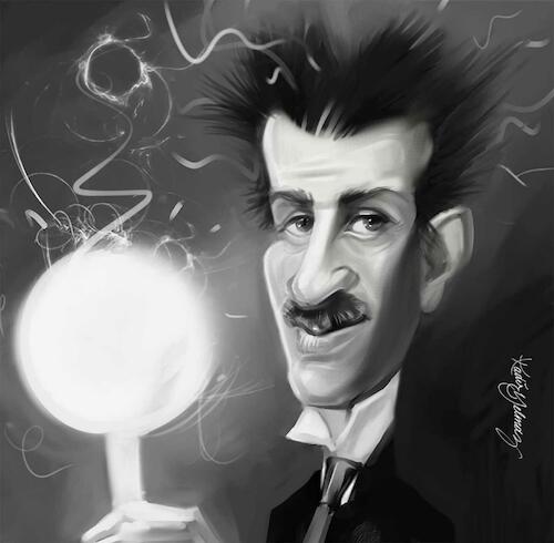 Cartoon: Nikola Tesla (medium) by kadiryilmaz tagged nikola,tesla,electrical,engineer,mechanical,physicist,caricature,portrait,karikatur