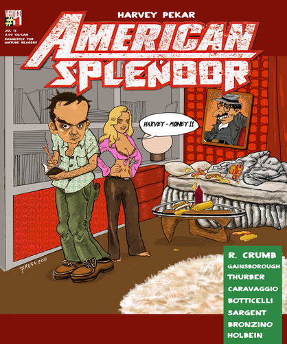 Cartoon: American Splendor fantasy cover (medium) by frostyhut tagged ketchup,mustard,noguchi,records,bed,crumb,hotdog,americansplendor,boobs,girl,pekar