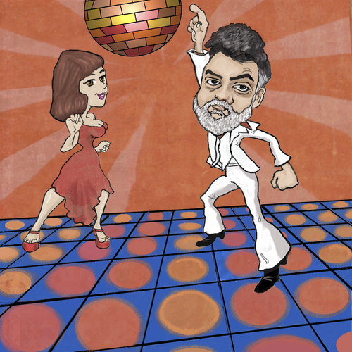 Cartoon: Lucido Night Fever (medium) by frostyhut tagged lucido,lucian,disco,man,woman,discoball,dance,fever