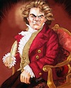 Cartoon: Beethoven in Chair with Quill (small) by frostyhut tagged beethoven classical composer hair genius hero german music conductor symphony orchestra sonata chambermusic famous jacket 19thcentury