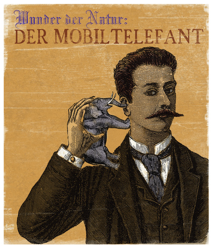 Cartoon: Der Mobiltelefant (medium) by Kossak tagged mobiltelefon,telefon,handy,smartphone,phone,elefant,elephant,alt,vintage,illustration,old,werbung,mann,telefonieren,mobiltelefon,smartphone,elefant,phone,elephant,illustration