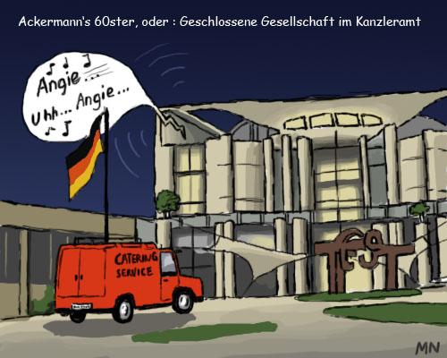 Cartoon: Zu Gast Bei Freunden (medium) by flintstone73 tagged ackermann,merkel,kanzleramt,chancellor,party,sause,geburtstag,birthday,steuergelder,catering