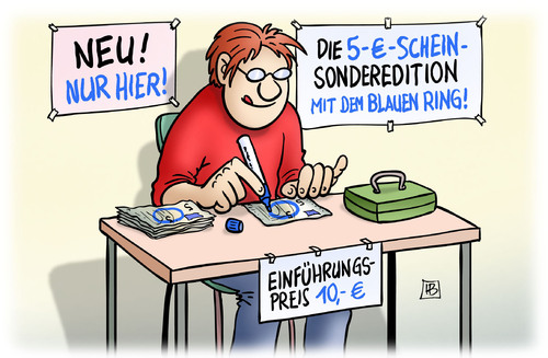 Cartoon: 5-Euro-Sonderedition (medium) by Harm Bengen tagged euro,geld,schein,münze,sonderedition,sammler,kreis,blau,harm,bengen,cartoon,karikatur,euro,geld,schein,münze,sonderedition,sammler,kreis,blau,harm,bengen,cartoon,karikatur