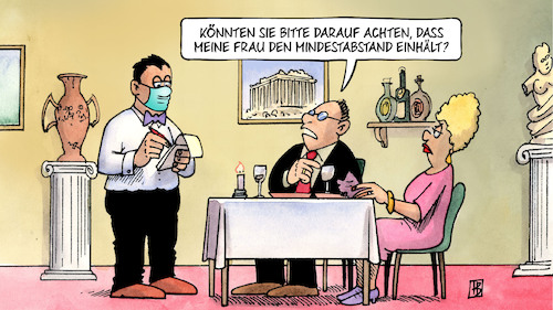 Cartoon: Abstand im Lokal (medium) by Harm Bengen tagged frau,kellner,ober,restaurant,lokal,essen,mindestabstand,ehes,corona,coronavirus,ansteckung,pandemie,epidemie,krankheit,schaden,harm,bengen,cartoon,karikatur,frau,kellner,ober,restaurant,lokal,essen,mindestabstand,ehes,corona,coronavirus,ansteckung,pandemie,epidemie,krankheit,schaden,harm,bengen,cartoon,karikatur