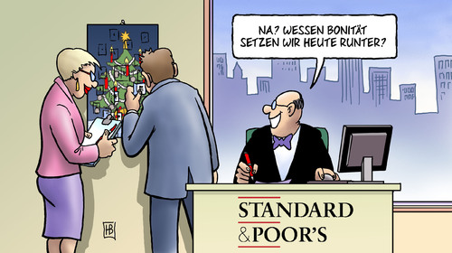 Cartoon: Advents-Rating (medium) by Harm Bengen tagged advent,adventskalender,rating,ratingagenturr,standard,poors,euro,eurokrise,euroschulden,euroschuldenkrise,europa,usa,krise,merkel,sarkozy,weihnachten,advent,adventskalender,rating,ratingagenturr,eurokrise,euroschulden,euroschuldenkrise