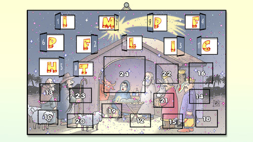 Cartoon: Adventskalender 2021 (medium) by Harm Bengen tagged adventskalender,corona,impfpflicht,harm,bengen,cartoon,karikatur,adventskalender,corona,impfpflicht,harm,bengen,cartoon,karikatur