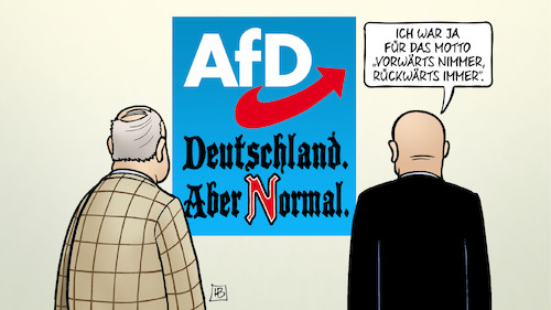 Cartoon: AfD-Normal (medium) by Harm Bengen tagged deutschland,aber,normal,motto,vorwärts,nimmer,rückwärts,immer,nazis,vergangenheit,parteitag,rechtsextremismus,gauland,harm,bengen,cartoon,karikatur,deutschland,aber,normal,motto,vorwärts,nimmer,rückwärts,immer,nazis,vergangenheit,parteitag,rechtsextremismus,gauland,harm,bengen,cartoon,karikatur