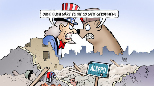 Cartoon: Aleppo-Bilanz (medium) by Harm Bengen tagged aleppo,bilanz,syrien,krieg,usa,uncle,sam,russland,bär,ruinen,harm,bengen,cartoon,karikatur,aleppo,bilanz,syrien,krieg,usa,uncle,sam,russland,bär,ruinen,harm,bengen,cartoon,karikatur