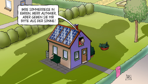 Cartoon: Altmaiers Sommerreise (medium) by Harm Bengen tagged wirtschaftminister,altmaier,sommerreise,sonne,energiewende,stromtrassen,solarenergie,harm,bengen,cartoon,karikatur,wirtschaftminister,altmaier,sommerreise,sonne,energiewende,stromtrassen,solarenergie,harm,bengen,cartoon,karikatur