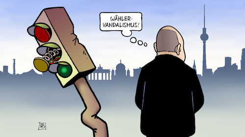 Cartoon: Ampel demoliert (medium) by Harm Bengen tagged wählervandalismus,vandalismus,ampel,demoliert,scholz,berlin,landtagswahlen,hessen,bayern,niederlage,spd,fdp,grüne,bundesregierung,harm,bengen,cartoon,karikatur,wählervandalismus,vandalismus,ampel,demoliert,scholz,berlin,landtagswahlen,hessen,bayern,niederlage,spd,fdp,grüne,bundesregierung,harm,bengen,cartoon,karikatur