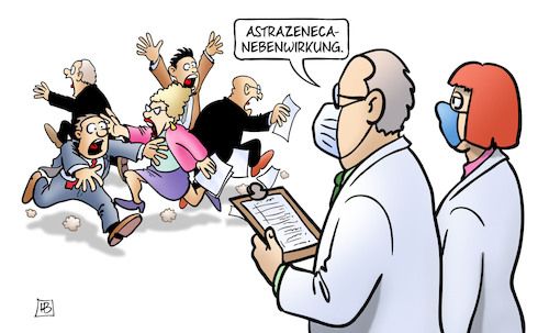 Cartoon: AstraZeneca-Nebenwirkung (medium) by Harm Bengen tagged astrazeneca,nebenwirkung,corona,impfstoff,impfstopp,paul,ehrlich,institut,wissenschaftler,aufregung,angst,hektik,chaos,rennen,planlosigkeit,harm,bengen,cartoon,karikatur,astrazeneca,nebenwirkung,corona,impfstoff,impfstopp,paul,ehrlich,institut,wissenschaftler,aufregung,angst,hektik,chaos,rennen,planlosigkeit,harm,bengen,cartoon,karikatur