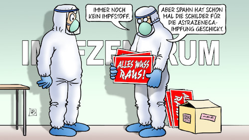 Cartoon: AstraZeneca muss raus (medium) by Harm Bengen tagged impfstoff,impfen,impfzentrum,schutzkleidung,schilder,spahn,astrazeneca,impfung,corona,alles,muss,raus,ausverkauf,harm,bengen,cartoon,karikatur,impfstoff,impfen,impfzentrum,schutzkleidung,schilder,spahn,astrazeneca,impfung,corona,alles,muss,raus,ausverkauf,harm,bengen,cartoon,karikatur