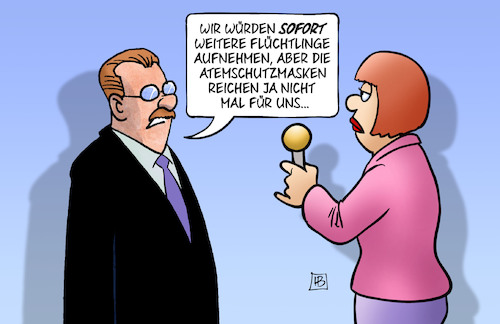 Cartoon: Atemschutz-Argument (medium) by Harm Bengen tagged atemschutzmasken,mundschutz,coronavirus,argument,fluechtlinge,idlib,syrien,griechenland,tuerkei,interview,harm,bengen,cartoon,karikatur,atemschutzmasken,mundschutz,coronavirus,argument,fluechtlinge,idlib,syrien,griechenland,tuerkei,interview,harm,bengen,cartoon,karikatur