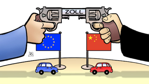 Cartoon: Auto-Strafzoll (medium) by Harm Bengen tagged auto,kfz,strafzölle,zollkrieg,handelskrieg,eu,europa,china,revolver,pistole,harm,bengen,cartoon,karikatur,auto,kfz,strafzölle,zollkrieg,handelskrieg,eu,europa,china,revolver,pistole,harm,bengen,cartoon,karikatur