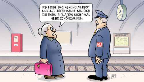 Cartoon: Bahn-Alkoholverbot (medium) by Harm Bengen tagged bahnhof,bahnsteig,alkoholverbot,unklug,bahn,situation,schönsaufen,susemil,harm,bengen,cartoon,karikatur,bahnhof,bahnsteig,alkoholverbot,unklug,bahn,situation,schönsaufen,susemil,harm,bengen,cartoon,karikatur