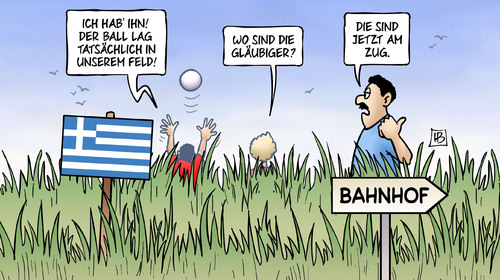 Cartoon: Ball und Zug (medium) by Harm Bengen tagged ball,feld,gläubiger,troika,institutionen,eu,ezb,iwf,zug,bahnhof,griechenland,pleite,schulden,harm,bengen,cartoon,karikatur,ball,feld,gläubiger,troika,institutionen,eu,ezb,iwf,zug,bahnhof,griechenland,pleite,schulden,harm,bengen,cartoon,karikatur