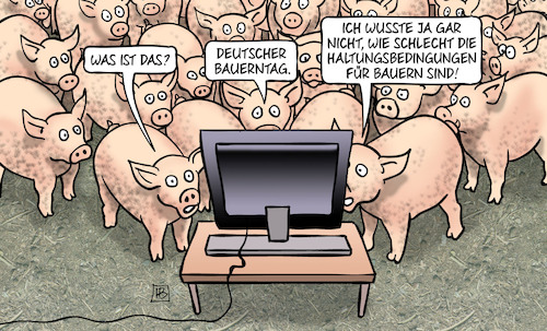Cartoon: Bauerntag (medium) by Harm Bengen tagged deutscher,bauerntag,bauern,landwirte,schweine,haltungsbedingungen,tv,tierwohllabel,harm,bengen,cartoon,karikatur,deutscher,bauerntag,bauern,landwirte,schweine,haltungsbedingungen,tv,tierwohllabel,harm,bengen,cartoon,karikatur