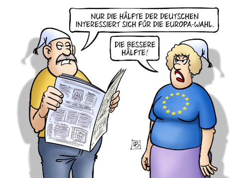 Cartoon: Bessere Hälfte (medium) by Harm Bengen tagged bessere,hälfte,deutschen,interessieren,europa,wahl,mann,frau,ehe,harm,bengen,cartoon,karikatur,bessere,hälfte,deutschen,interessieren,europa,wahl,mann,frau,ehe,harm,bengen,cartoon,karikatur