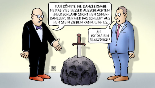 Cartoon: BlackRock-Kanzler (medium) by Harm Bengen tagged merz,kanzlerwahl,medial,besser,ausschlachten,superkanzler,schwert,stein,könig,artus,sage,blackrock,harm,bengen,cartoon,karikatur,merz,kanzlerwahl,medial,besser,ausschlachten,superkanzler,schwert,stein,könig,artus,sage,blackrock,harm,bengen,cartoon,karikatur