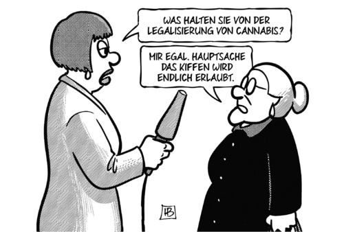 Cartoon: Cannabis-Legalisierung (medium) by Harm Bengen tagged legalisierung,cannabis,kiffen,erlaubt,legal,interview,susemil,harm,bengen,cartoon,karikatur