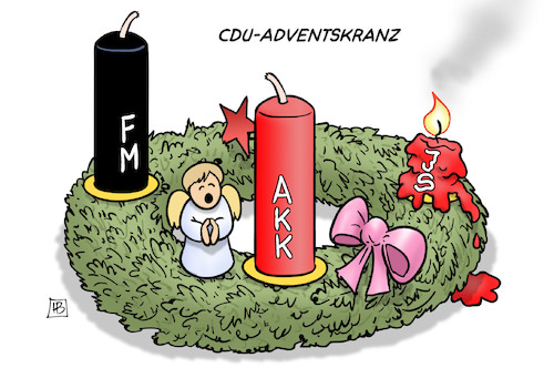 Cartoon: CDU-Adventskranz (medium) by Harm Bengen tagged cdu,adventskranz,kramp,karrenbauer,merz,merkel,engel,spahn,parteivorsitz,harm,bengen,cartoon,karikatur,cdu,adventskranz,kramp,karrenbauer,merz,merkel,engel,spahn,parteivorsitz,harm,bengen,cartoon,karikatur