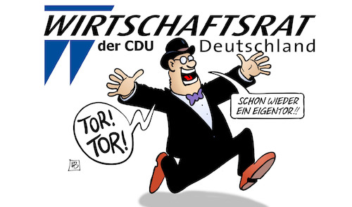 Cartoon: CDU-Eigentor (medium) by Harm Bengen tagged cdu,wirtschaftsrat,kapitalist,unternehmer,jubel,eigentor,harm,bengen,cartoon,karikatur,cdu,wirtschaftsrat,kapitalist,unternehmer,jubel,eigentor,harm,bengen,cartoon,karikatur