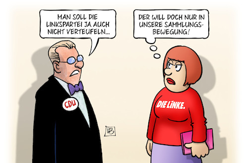 Cartoon: CDU und Linke (medium) by Harm Bengen tagged cdu,linke,linkspartei,verteufeln,koaltionen,sammlungsbewegung,aufstehen,harm,bengen,cartoon,karikatur,cdu,linke,linkspartei,verteufeln,koaltionen,sammlungsbewegung,aufstehen,harm,bengen,cartoon,karikatur