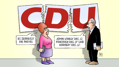 Cartoon: CDU zerreisst (medium) by Harm Bengen tagged zerreissen,partei,armin,friedrich,norbert,riss,merz,spahn,röttgen,laschet,cdu,parteivorsitz,harm,bengen,cartoon,karikatur,zerreissen,partei,armin,friedrich,norbert,riss,merz,spahn,röttgen,laschet,cdu,parteivorsitz,harm,bengen,cartoon,karikatur