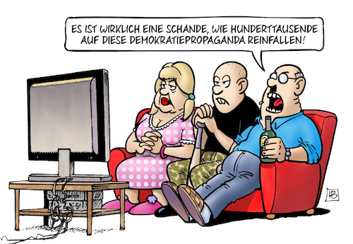 Cartoon: Demos gegen rechts (medium) by Harm Bengen tagged schande,demokratiepropaganda,demonstrationen,rechts,nazis,afd,tv,populisten,harm,bengen,cartoon,karikatur,schande,demokratiepropaganda,demonstrationen,rechts,nazis,afd,tv,populisten,harm,bengen,cartoon,karikatur