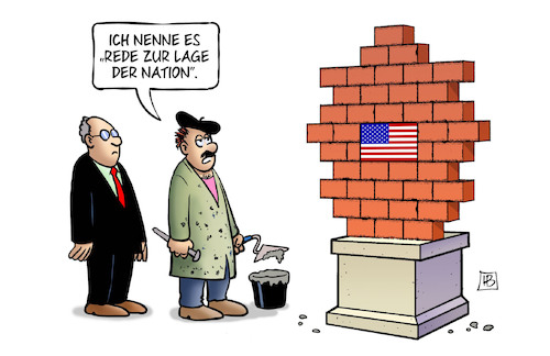 Cartoon: Denkmal zur Rede (medium) by Harm Bengen tagged denkmal,rede,lage,der,nation,usa,kongress,mauer,trump,künstler,bildhauer,maurer,harm,bengen,cartoon,karikatur,denkmal,rede,lage,der,nation,usa,kongress,mauer,trump,künstler,bildhauer,maurer,harm,bengen,cartoon,karikatur