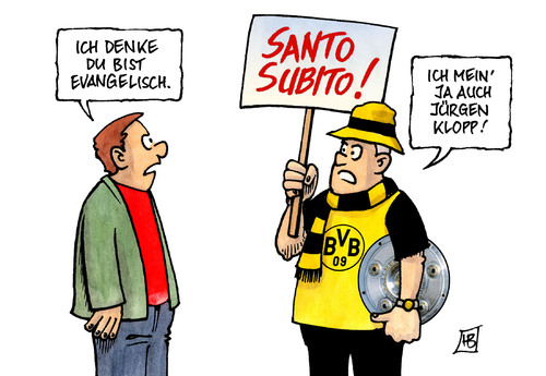 Cartoon: Der Heilige Kloppo (medium) by Harm Bengen tagged heilig,selig,heiligsprechung,seligsprechung,papst,vatikan,rom,ratzinger,benedikt,johannes,paul,kirche,katholisch,evangelisch,fußball,meisterschaft,meister,meisterschale,trikot,fan,feiern,dortmund,bvb,borussia,heilig,selig,heiligsprechung,seligsprechung,papst,rom,ratzinger,benedikt,johannes,paul,kirche,katholisch,fußball,meisterschaft,meister,meisterschale,dortmund,feiern,trikot,borussia,bvb