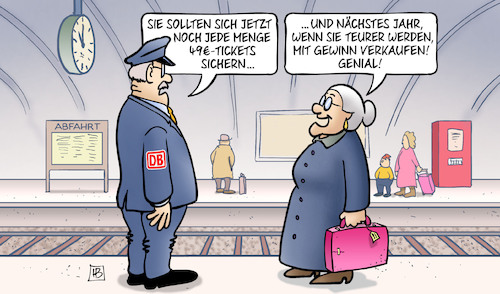 Cartoon: Deutschlandticket-Preis (medium) by Harm Bengen tagged deutschlandticket,preis,49,euro,tickets,teurer,gewinn,verkaufen,bahnsteig,bahnhof,susemil,harm,bengen,cartoon,karikatur,deutschlandticket,preis,49,euro,tickets,teurer,gewinn,verkaufen,bahnsteig,bahnhof,susemil,harm,bengen,cartoon,karikatur