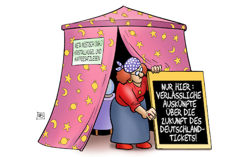 Cartoon: Deutschlandticket-Zukunft (medium) by Harm Bengen tagged deutschlandticket,zukunft,verkehrsminister,kosten,wahrsagerin,harm,bengen,cartoon,karikatur,deutschlandticket,zukunft,verkehrsminister,kosten,wahrsagerin,harm,bengen,cartoon,karikatur