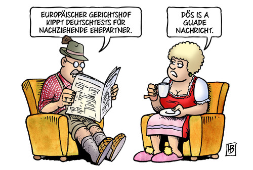 Cartoon: Deutschtests (medium) by Harm Bengen tagged europaeischer,gerichtshof,deutschtests,ehepartner,deutschland,tuerkei,migranten,migration,bayern,sprache,nachricht,harm,bengen,cartoon,karikatur,europaeischer,gerichtshof,deutschtests,ehepartner,deutschland,tuerkei,migranten,migration,bayern,sprache,nachricht,harm,bengen,cartoon,karikatur