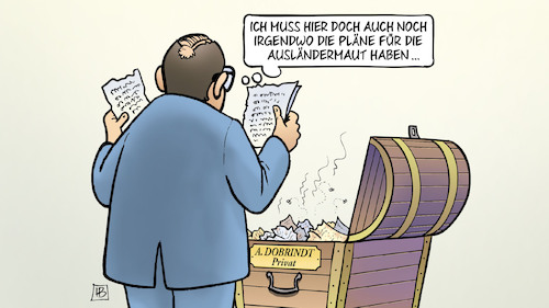Cartoon: Dobrindts Rezepte (medium) by Harm Bengen tagged dobrindt,innenminister,rezepte,truhe,kiste,schatulle,mottenkiste,pläne,ausländermaut,migrationspolitik,harm,bengen,cartoon,karikatur,dobrindt,innenminister,rezepte,truhe,kiste,schatulle,mottenkiste,pläne,ausländermaut,migrationspolitik,harm,bengen,cartoon,karikatur